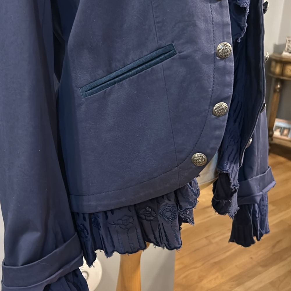 Sundance Navy Blazer with Ruffle Trim military style ladies size small S GUC - Picture 5 of 16